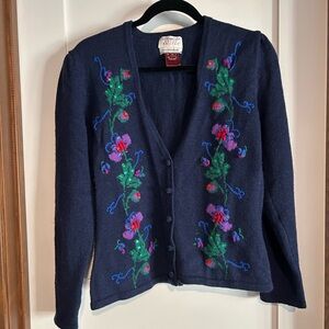 Susan Bristol Vintage Wool Hand Embroidered Cardigan Sweater Size Large